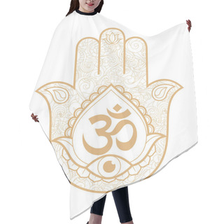 Personality  Indian Hand Hamsa Or Hand Of Fatima With Third Eye And Logo Om. Hand Drawn Hair Cutting Cape