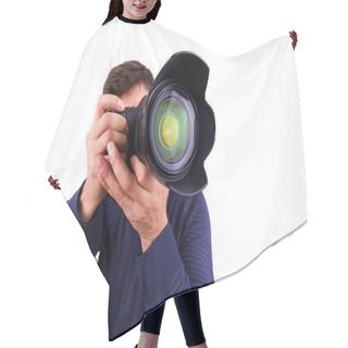 Personality  Professional Photographer With Camera Hair Cutting Cape