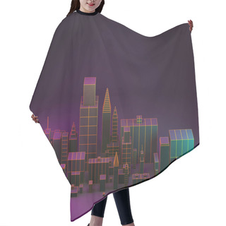 Personality  3d Illustration. Night City Layout Illustration With Neon Glow And Vivid Colors. Hair Cutting Cape