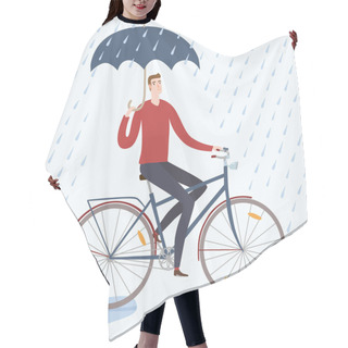 Personality  City Man Cyclist Under The Rain Vector Illustration Hair Cutting Cape