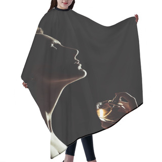 Personality  Silhouette Of Sensual Woman Spraying Perfume On Neck, Isolated On Black Hair Cutting Cape