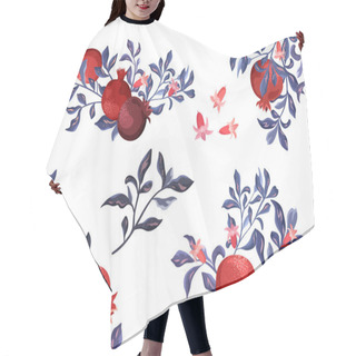 Personality  Decorative Composition And Frame With Pomegranate On A White Background. Plant Elements Set. Hair Cutting Cape
