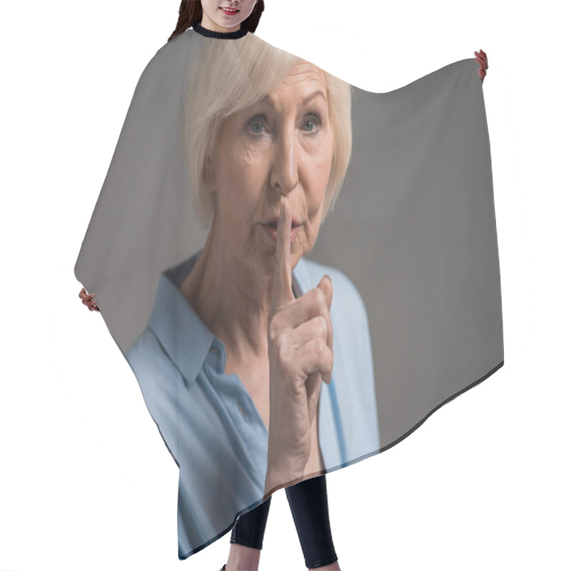 Personality  Woman With Hush Gesture Hair Cutting Cape