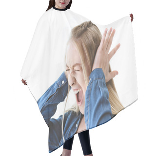 Personality  Screaming Teenager Covering Ears Hair Cutting Cape