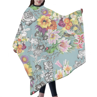 Personality  Birds With Flowers Seamless Pattern Hair Cutting Cape