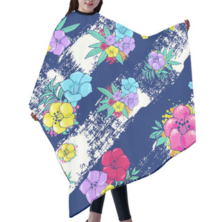 Personality  Exotic Colorful Flowers On A White-blue Background With Stripes Hair Cutting Cape