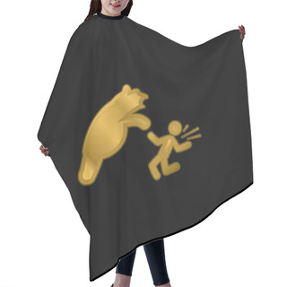 Personality  Bear Attacking Gold Plated Metalic Icon Or Logo Vector Hair Cutting Cape