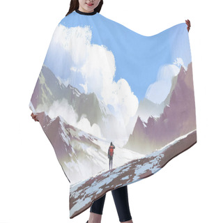 Personality  Hiker With Backpack Looking At Mountains Hair Cutting Cape