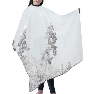 Personality  Scenic View Of Winter Forest And Blurred Falling Snowflakes Hair Cutting Cape