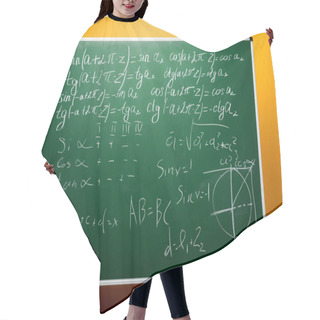 Personality  Green Chalkboard With Mathematical Formulas On Orange  Hair Cutting Cape