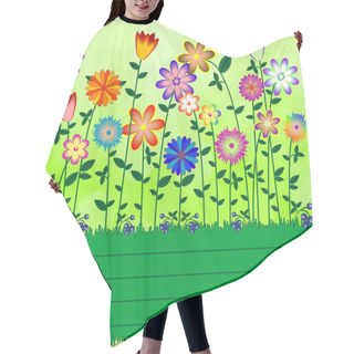 Personality  Green Background With Ornament Meadows With Flowers Hair Cutting Cape