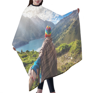 Personality  Tourist Woman In Rainbow Hat At The Mountains  Hair Cutting Cape