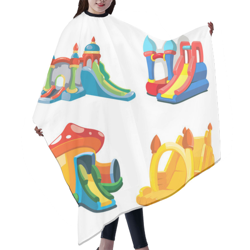 Personality  Vector Illustration Of Inflatable Castles And Children Hills On Playground Hair Cutting Cape