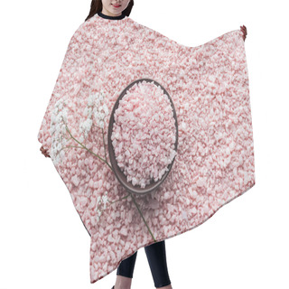 Personality  Top View Of Pink Sea Salt In Bowl And Beautiful Small White Flowers Hair Cutting Cape