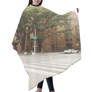 Personality  Autumn Trees And Brick Building Near Traffic Intersection With Pedestrian Crossing In New York City Hair Cutting Cape