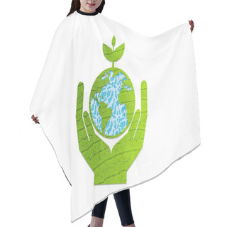Personality  Green Hand Holding Green Earth Globe And Growing Tree Environment Day Concept. Saving Environment, Save Clean Planet, Ecology Concept. Save The Planet. Vector Illustration Hair Cutting Cape