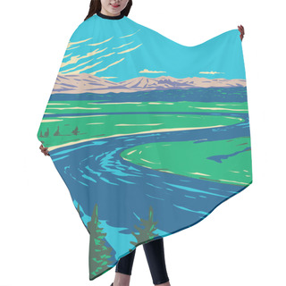 Personality  WPA Poster Art Of Yellowstone River In Hayden Valley Located In Yellowstone National Park, Wyoming, United States Of America Done In Works Project Administration Style Or Federal Art Project Style. Hair Cutting Cape