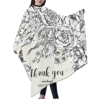 Personality  Vintage Floral Vector Card With Roses, Anemones And Butterfly Hair Cutting Cape