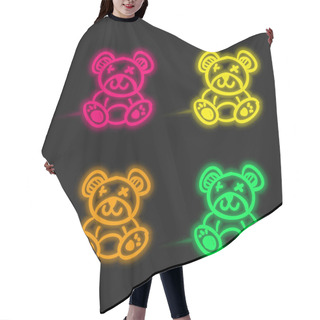 Personality  Bear Toy Four Color Glowing Neon Vector Icon Hair Cutting Cape