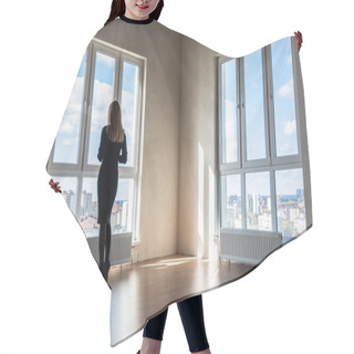 Personality  A Girl Looks Into Large Stained Glass Windows In An Empty Apartment Hair Cutting Cape