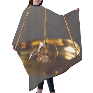 Personality  Selective Focus Of Golden Stones On Scales On Dark Background Hair Cutting Cape