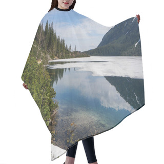 Personality  View Of Mountain Lake With Ice On Surface And Mountain Hills, Morskie Oko, Sea Eye, Tatra National Park, Poland Hair Cutting Cape