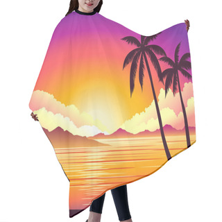 Personality  Vector Image, Background Beautiful Sunset On The Beach Hair Cutting Cape