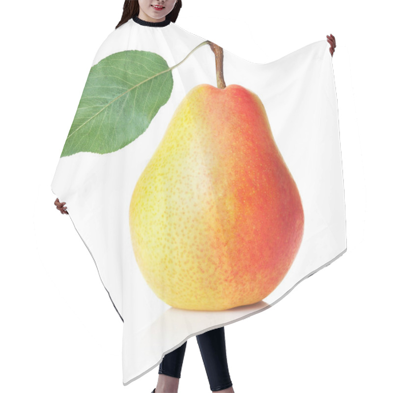 Personality  Ripe yellow pear on white background hair cutting cape