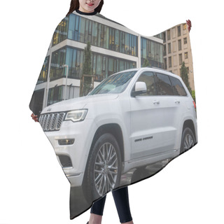 Personality  Warsaw, Poland-April 2018: New SUV Jeep Grand Cherokee Model Aga Hair Cutting Cape