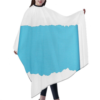 Personality  Ripped White Paper With Rolled Edges On Blue Striped Background  Hair Cutting Cape
