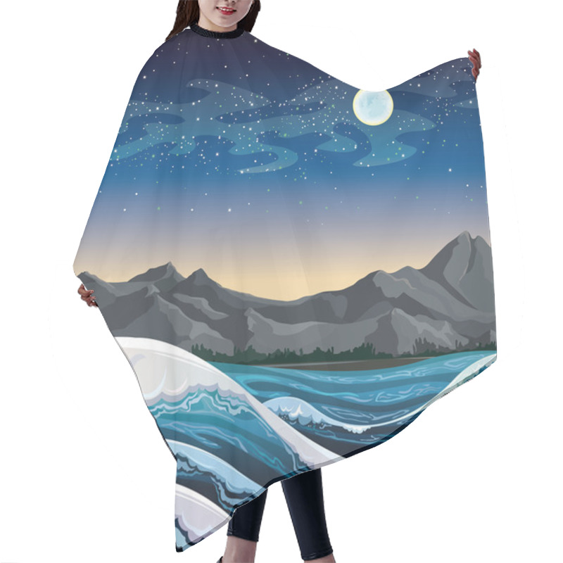 Personality  Sea With Waves And Night Sky. Hair Cutting Cape