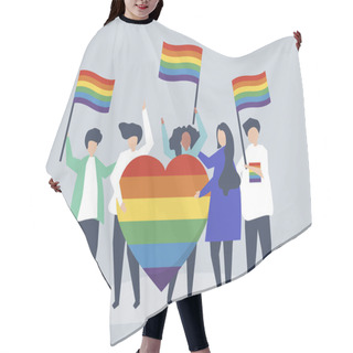 Personality  Character Illustration Of People Holding LGBT Support Icons Hair Cutting Cape