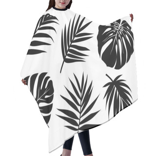 Personality  Vector Tropic Leaves Black Silhouette. Jungle Plant, Monstera Leaf, Palm Frond. Abstract Exotic Set With Tropical Elements Hair Cutting Cape