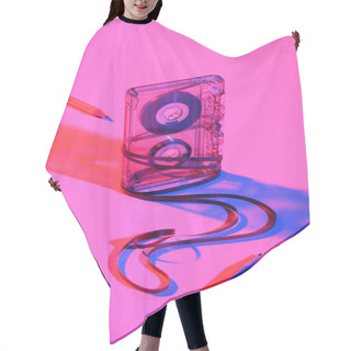Personality  Close Up View Of Retro Audio Cassette And Pencils On Pink Backdrop Hair Cutting Cape