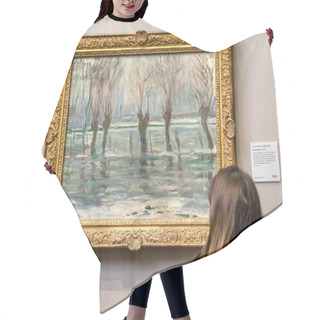 Personality  Visitor Looking At Painting Of Claude Monet In National Gallery  Hair Cutting Cape