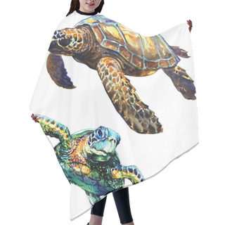 Personality  Sea Green Turtle Isolated, Set, Watercolor Illustration On White Hair Cutting Cape