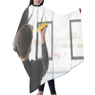 Personality  Back View Of Sportsman Holding Suspension Straps In Gym  Hair Cutting Cape