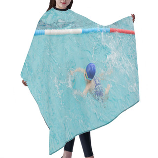 Personality  Top View Of A 7-year Boy Playing And Swimming In The Swimming Pool Hair Cutting Cape