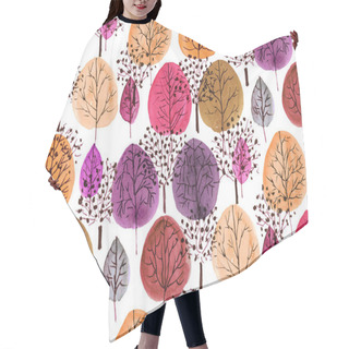 Personality  Seamless Hand Painted Watercolour Abstract Vintage Tree Pattern Hair Cutting Cape