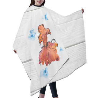 Personality  Top View Of Paper With Japanese Painting With Fish On Wooden Background Hair Cutting Cape