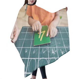 Personality  Smart Girl Counting Near Teacher, Chalkboard, Learning How To Count In Montessori School, Cropped Hair Cutting Cape