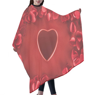 Personality  Top View Of Beautiful Heart And Decorative Petals On Red Background, Valentines Day Concept Hair Cutting Cape