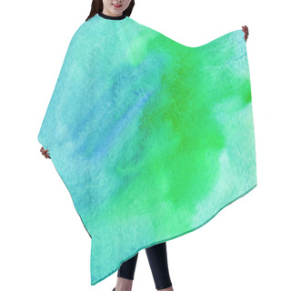Personality  Blue And Green Watercolors On Textured Paper Background. Grunge Pattern. Hair Cutting Cape