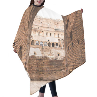 Personality  ROME, ITALY - JUNE 28, 2019: Tourists At Ancient Building With Bricked Walls Hair Cutting Cape