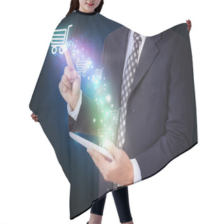 Personality  Businessman Pressing Shopping Cart Button Hair Cutting Cape