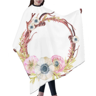Personality  Watercolor Frame With Anemone And Herbs Hair Cutting Cape
