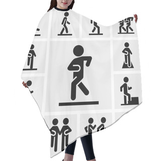 Personality  Walking Vector Icons Set On Gray Hair Cutting Cape