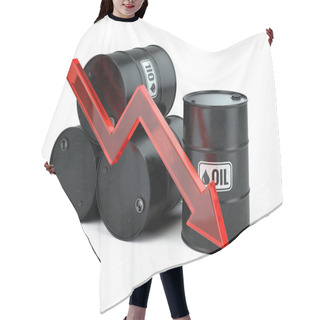 Personality  Falling Oil Price - Decrease Arrow Down And Oli Barrels Isolated On White. 3d Render Hair Cutting Cape