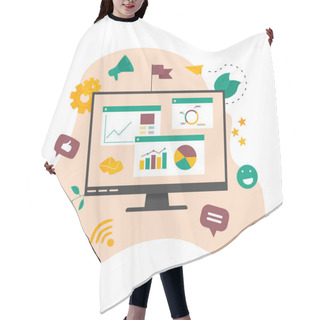 Personality  Concept Of Digital Online Marketing Agency. Seo And Data Analysis With Dashboard. Vector Illustration Hair Cutting Cape