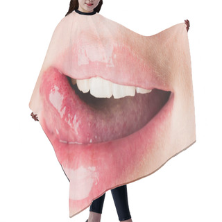 Personality  Young Female Licking Her Pink Lips Hair Cutting Cape